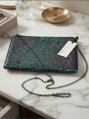 Oliver Bonas NWT Capsule Collection Iridescent Sequin Crossbody Clutch